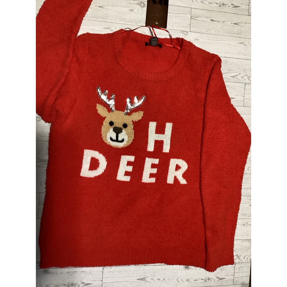 BYdesign Women’s Ugly Christmas Sweater Size XL Red “OH DEER” Reindeer NWT